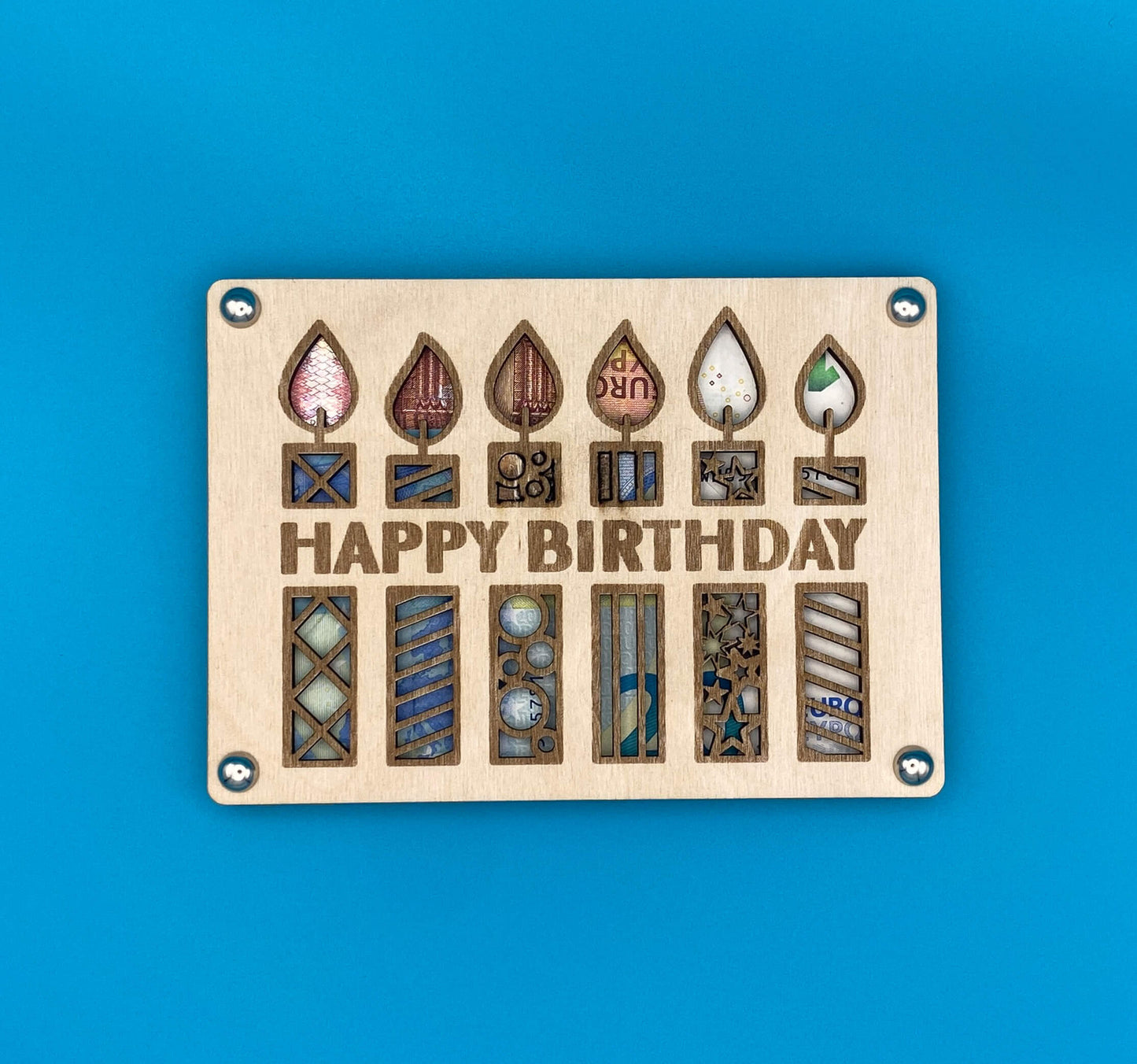 Happy Birthday Kerzen - Holzkarte