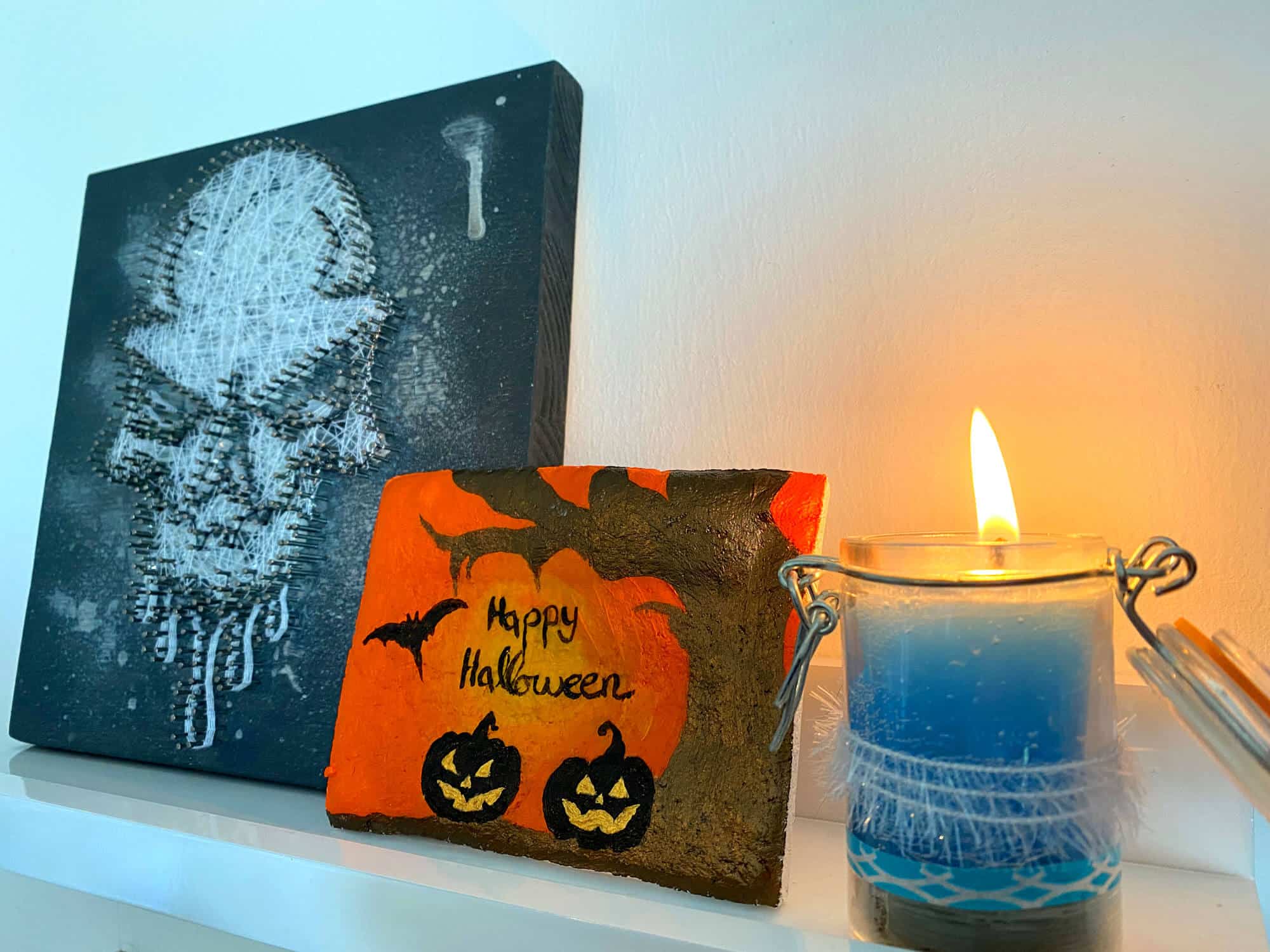 Totenkopf Fadenbild für deine Halloween Dekoration